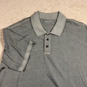 WOOLRICH Mens XL Grey Chambray Short Sleeve Polo Shirt Button Down